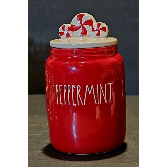 RARE Rae Dunn Artisan Collection Peppermint Canister – Christmas Holiday - Picture 1 of 8